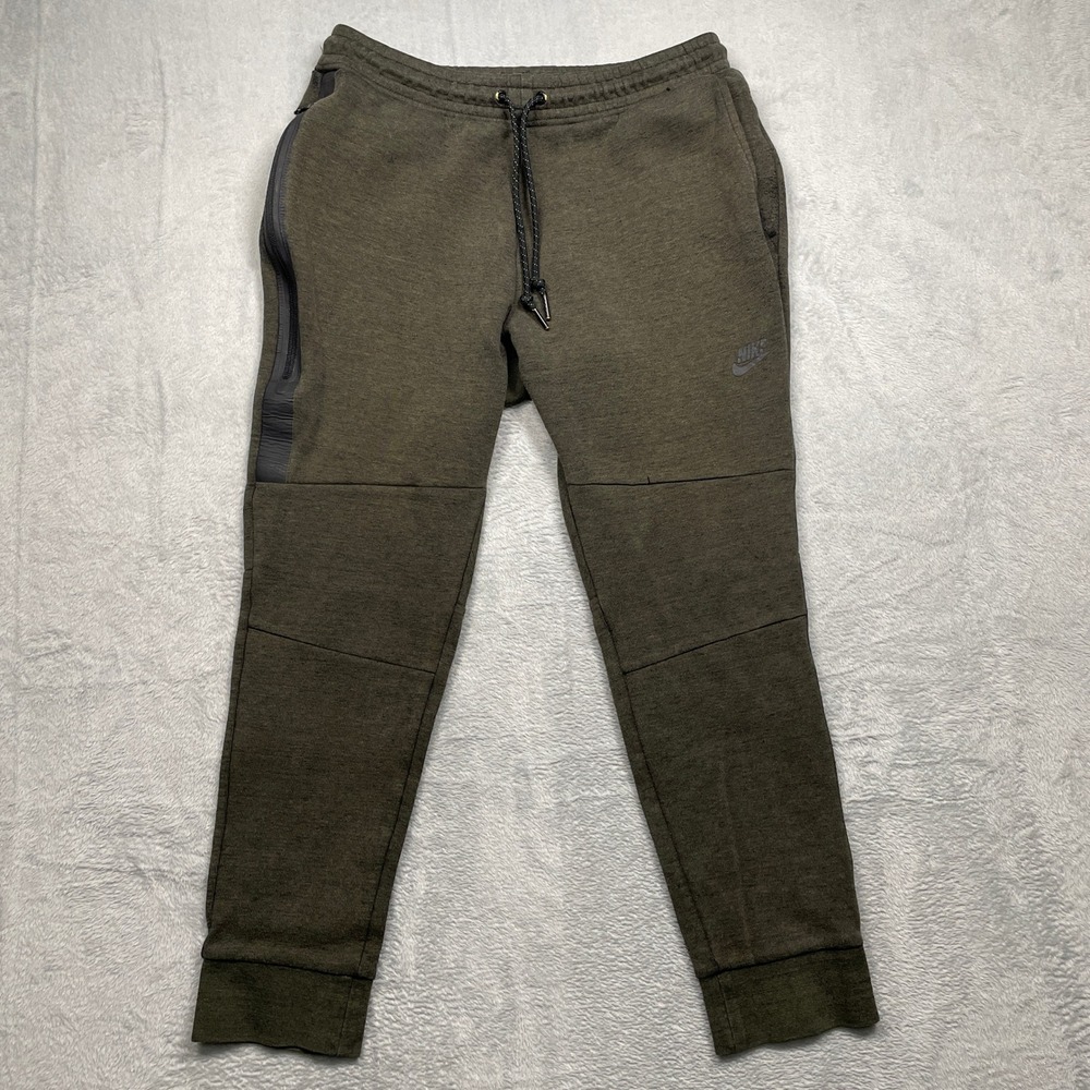 Nike Tech Fleece Joggers Men Large Olive Green Tapered Bonded Zip Pocket